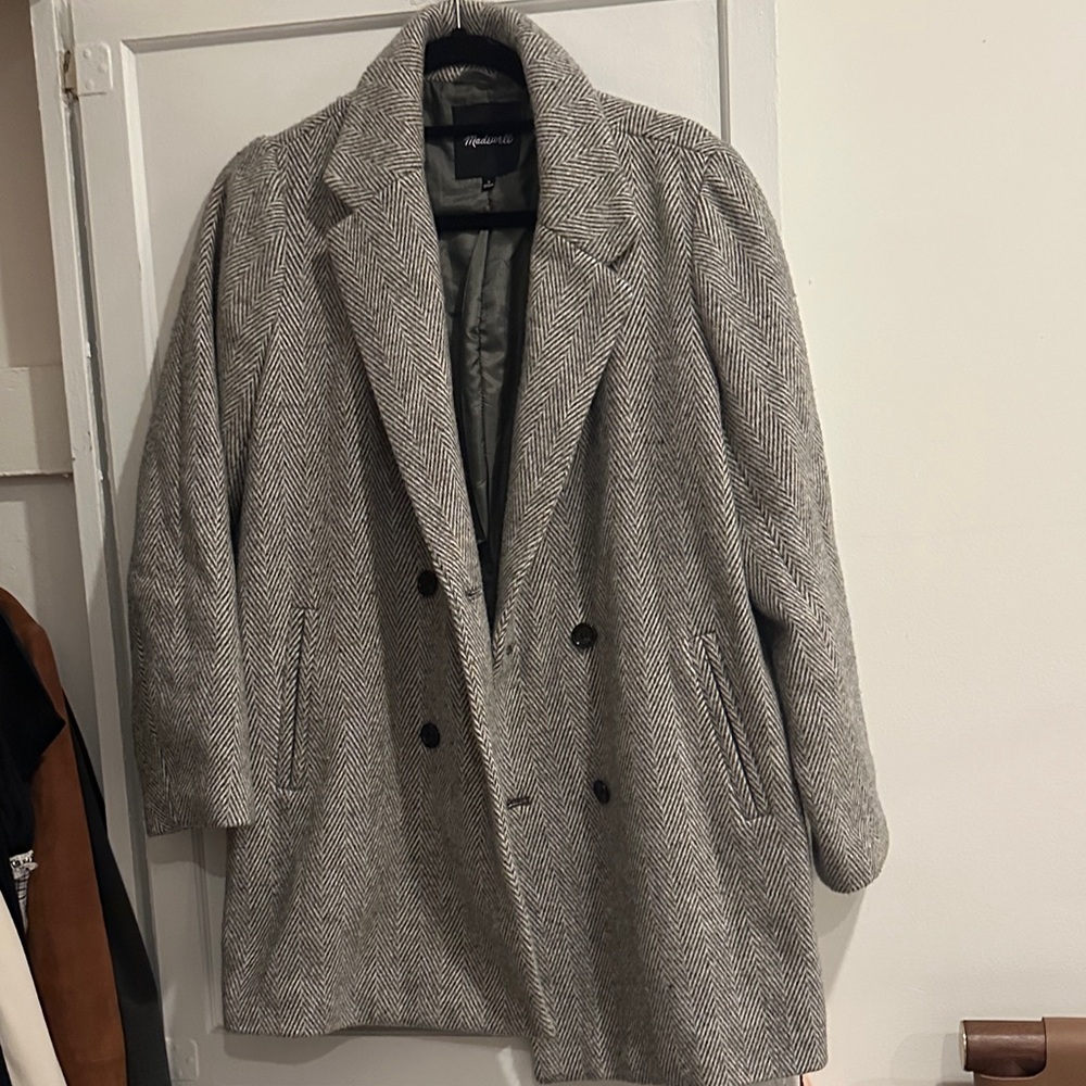Madewell Gray Herringbone Wool Pea Coat